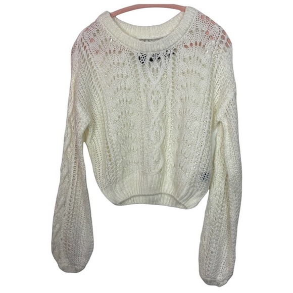 moon & madison Sweaters - MOON & Madison Off White Open Knit Chunky Patterned Semi Cropped Sweater Size L
